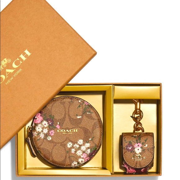 NWT COACH Boxed Tech Organizer & Wireless Earbud Bag Charm Set in Floral Print - Picture 2 of 2